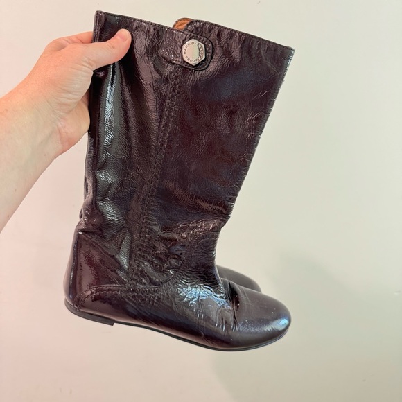 Marc by Marc Jacobs Soft Crinkle Patent Leather Boots Burgundy Size 38 - Picture 1 of 10